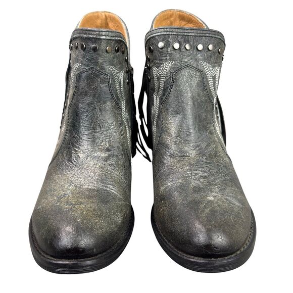 Sterling River SR6000 Cowgirl Boots Fringe Distressed Black Leather Sz 10 - Picture 4 of 16